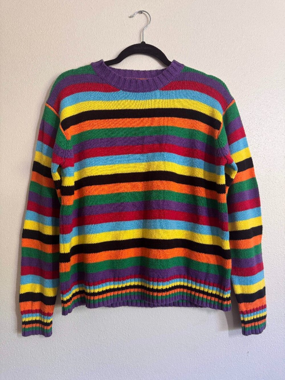 Olivaceous Rainbow Striped Cotton Blend Crewneck Sweater Medium